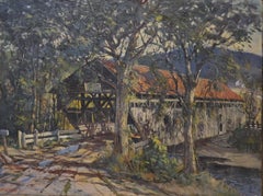 Landscape Painting of a Covered Bridge signed by Earl A. Titus dated 1937
