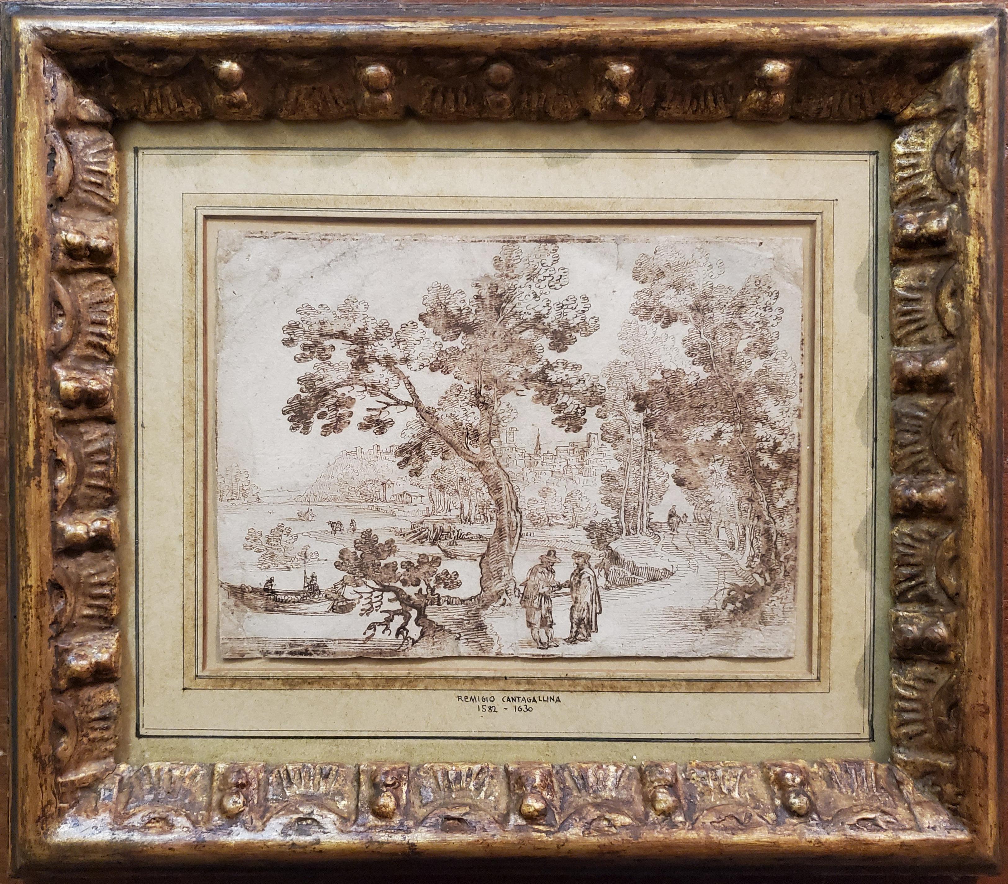 Drawing à l'encre de paysage Remigio Cantagallina (début du 17ème siècle) 1