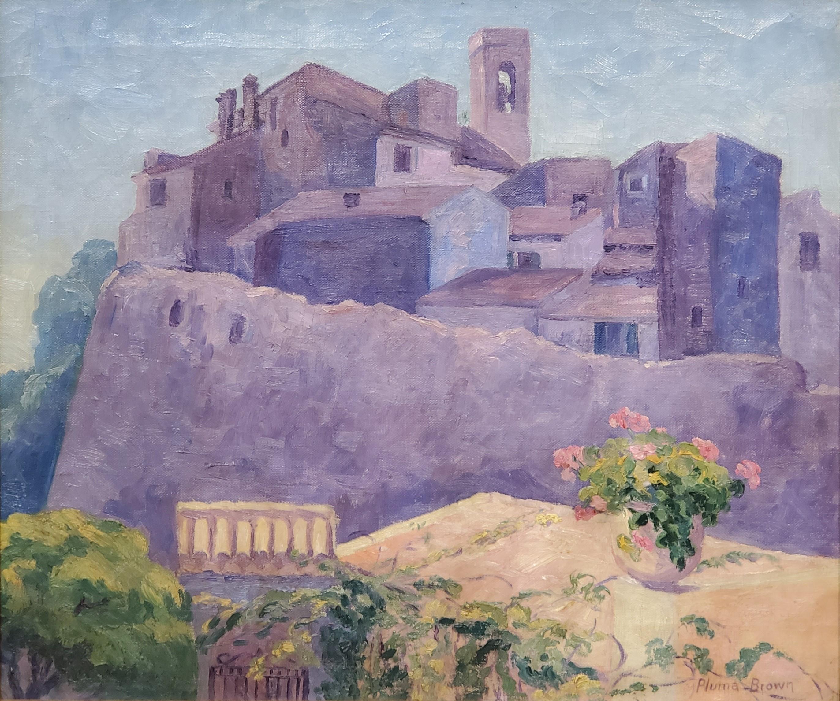Landscape Painting of a European City dated 1916 by Pluma Brown 1
