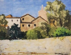 Aquarell-Landschaft mit Häusern:: signiert von Frank Herrmann
