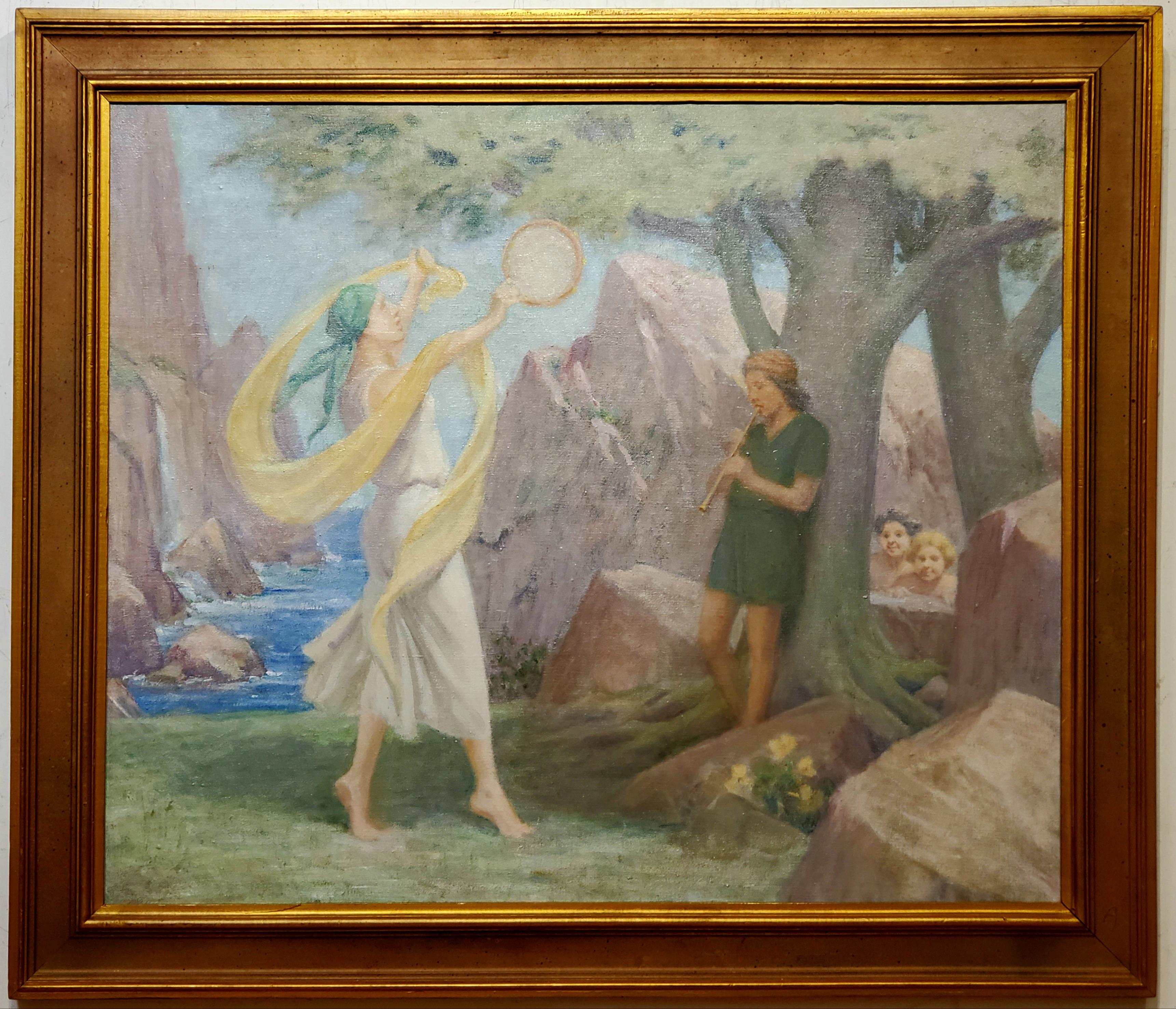 Charles E. Mills Landscape Painting - Allegorical Oil Painting In Pastel Colors By Charles Mills