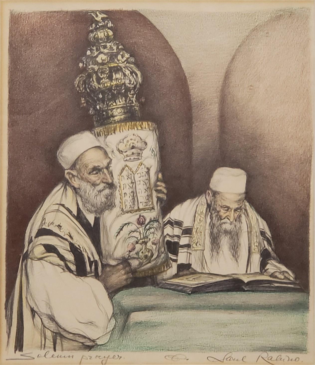 Rabbi Carrying a Torah scroll - Art by Saul Rabino