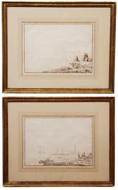 Pair of 18th Century Sepia Drawings by Anthony Thomas Devis