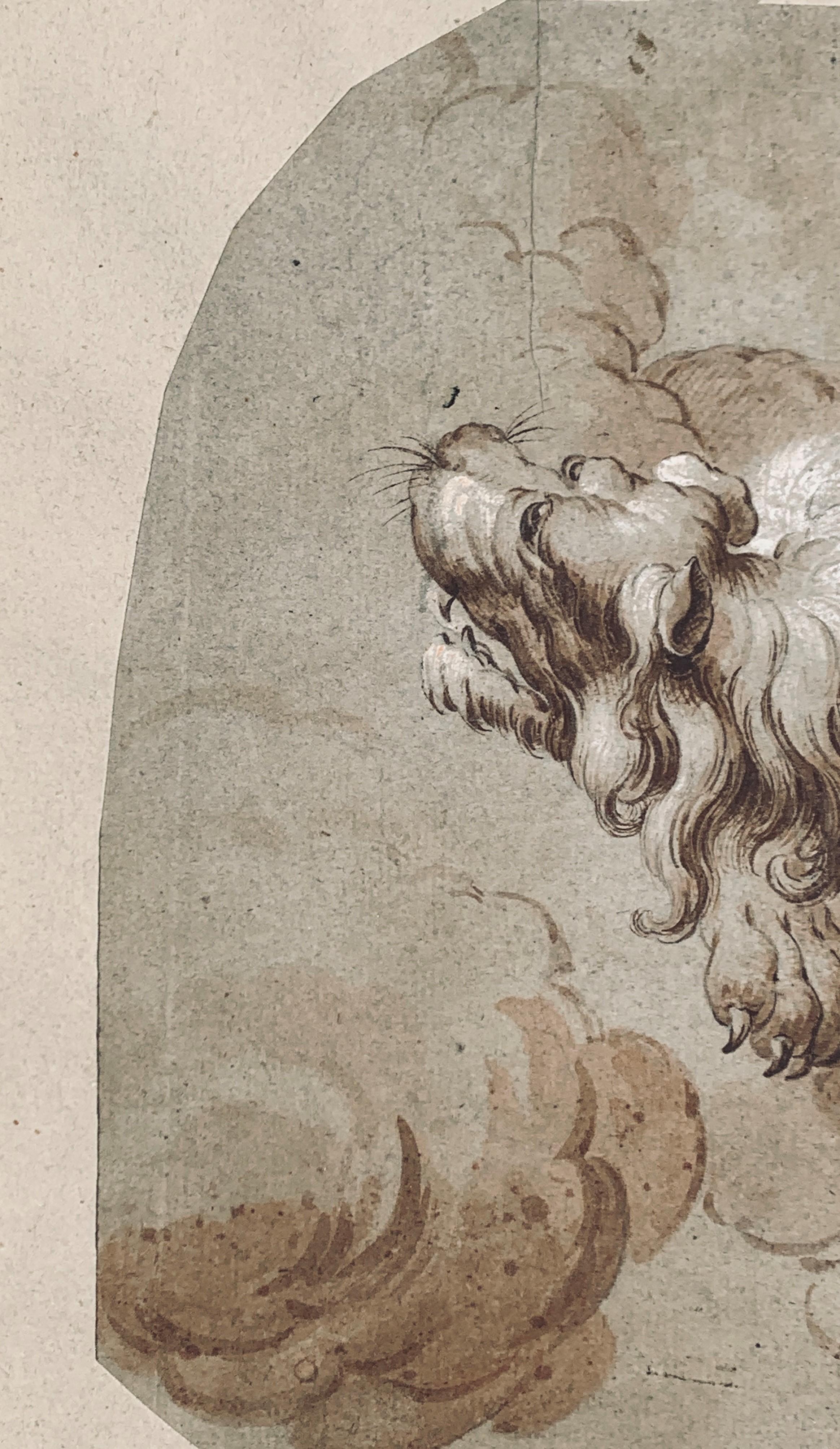 Netherlandish School Ink Drawing of a Lion, 17th/18th C. - Old Masters Art by Unknown