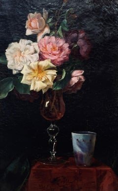 Still Life with Roses in a Vase on a Table top, by Emily Selinger 1848-1927