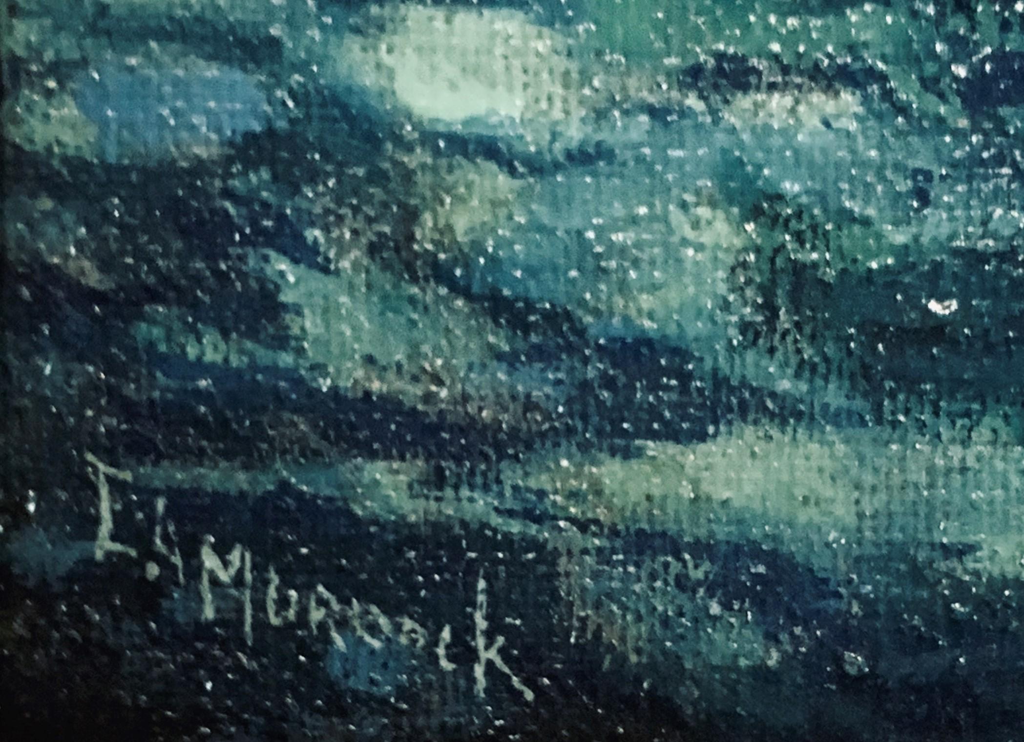 Boote Dockside von Edwin Murdock, die Alvenia.   Öl auf Leinwand, um 1915. (Schwarz), Landscape Painting, von Edwin F. Murdock