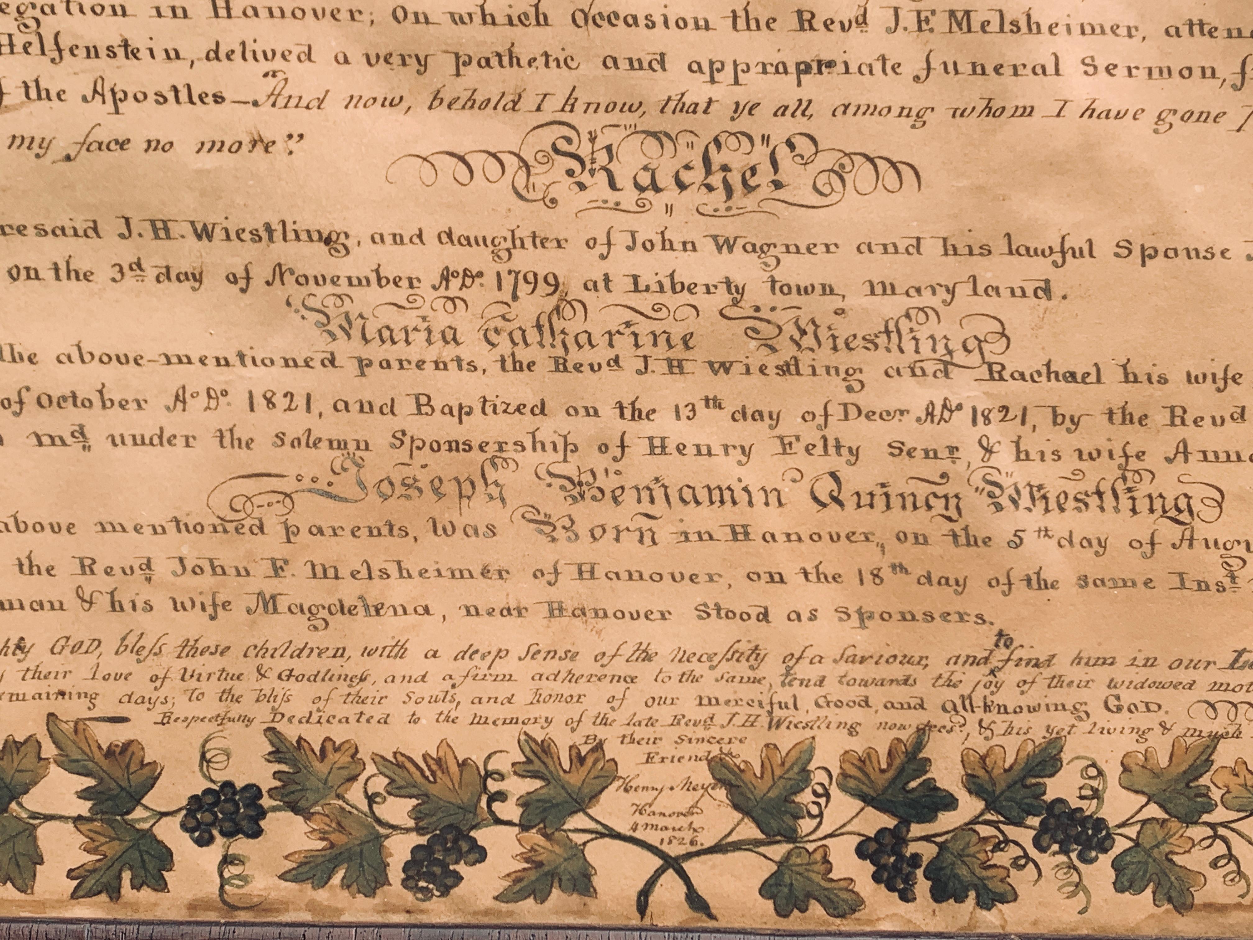Registro di famiglia Arte popolare americana, datato 1826 Contea di Montgomery, PA in vendita 1