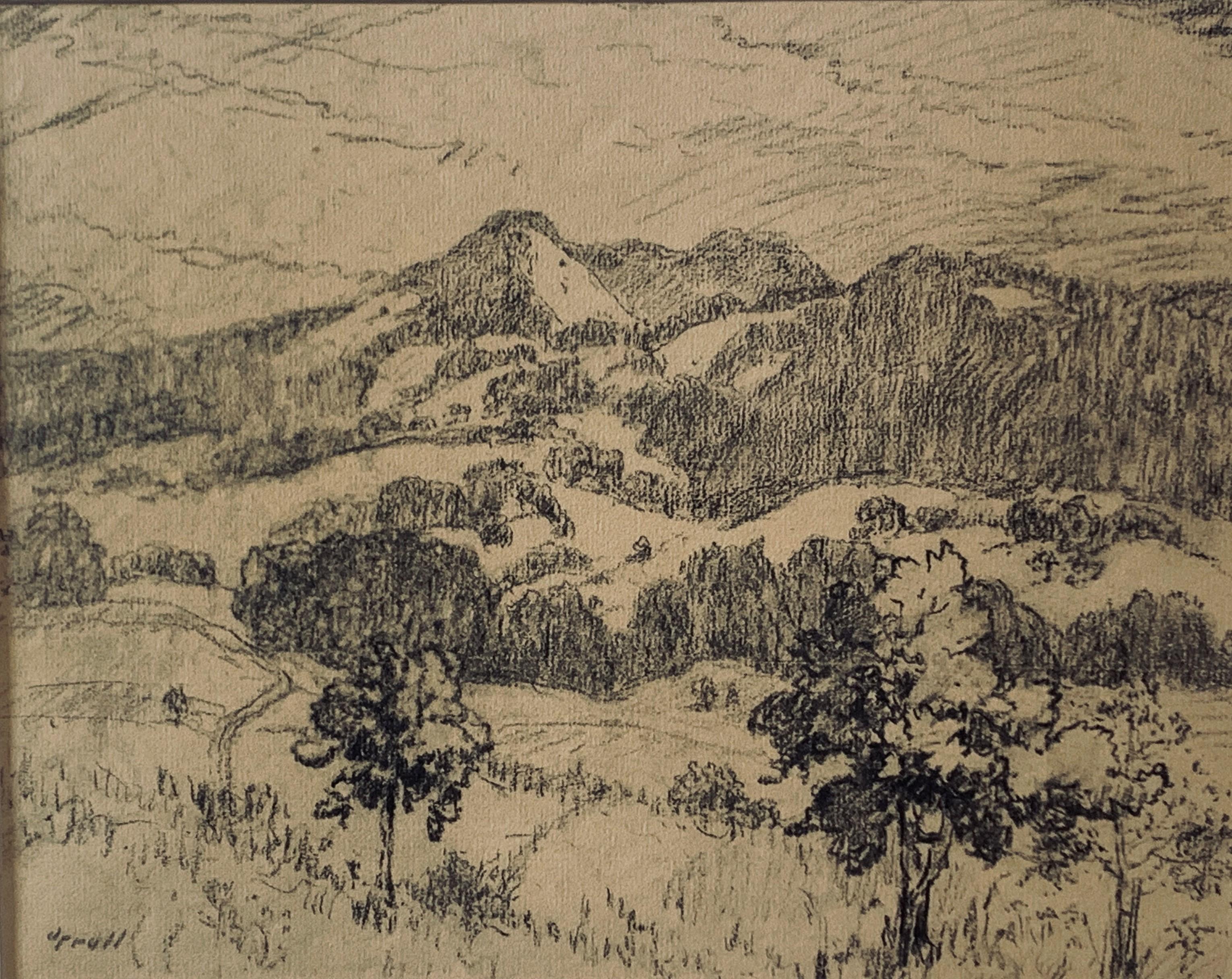 Landscape Art Albert Groll - Drawing au fusain d'Albert Lorey Groll, Américain 