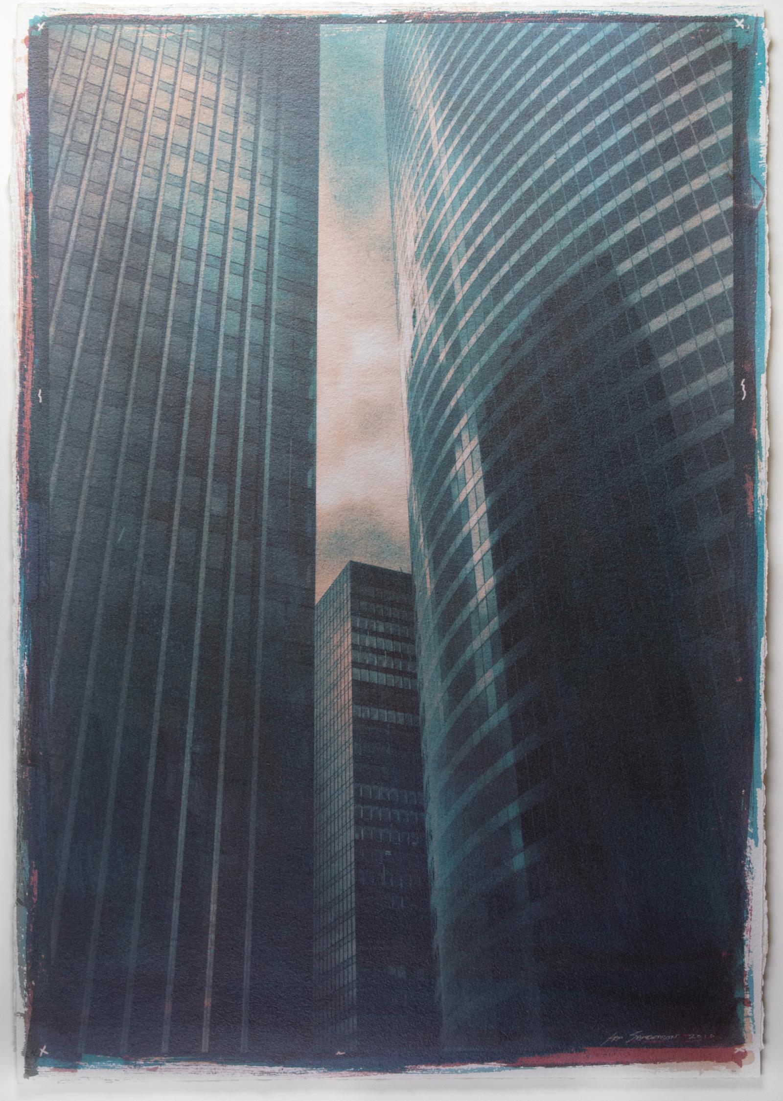 Ian Sanderson Landscape Photograph – La Défense -Unique Gum Bichromate print (sensitised watercolour), Oversized photo