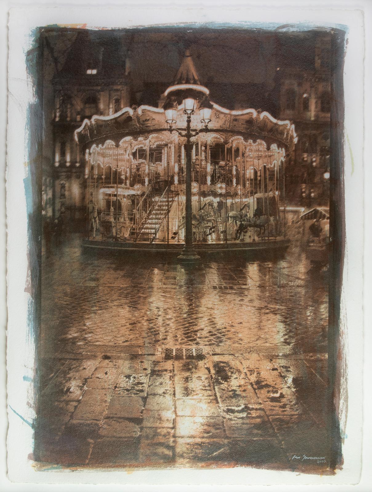 Ian Sanderson Color Photograph – Carrousel- Unique Gum Bichromate print (sensitised watercolour), Oversized photo