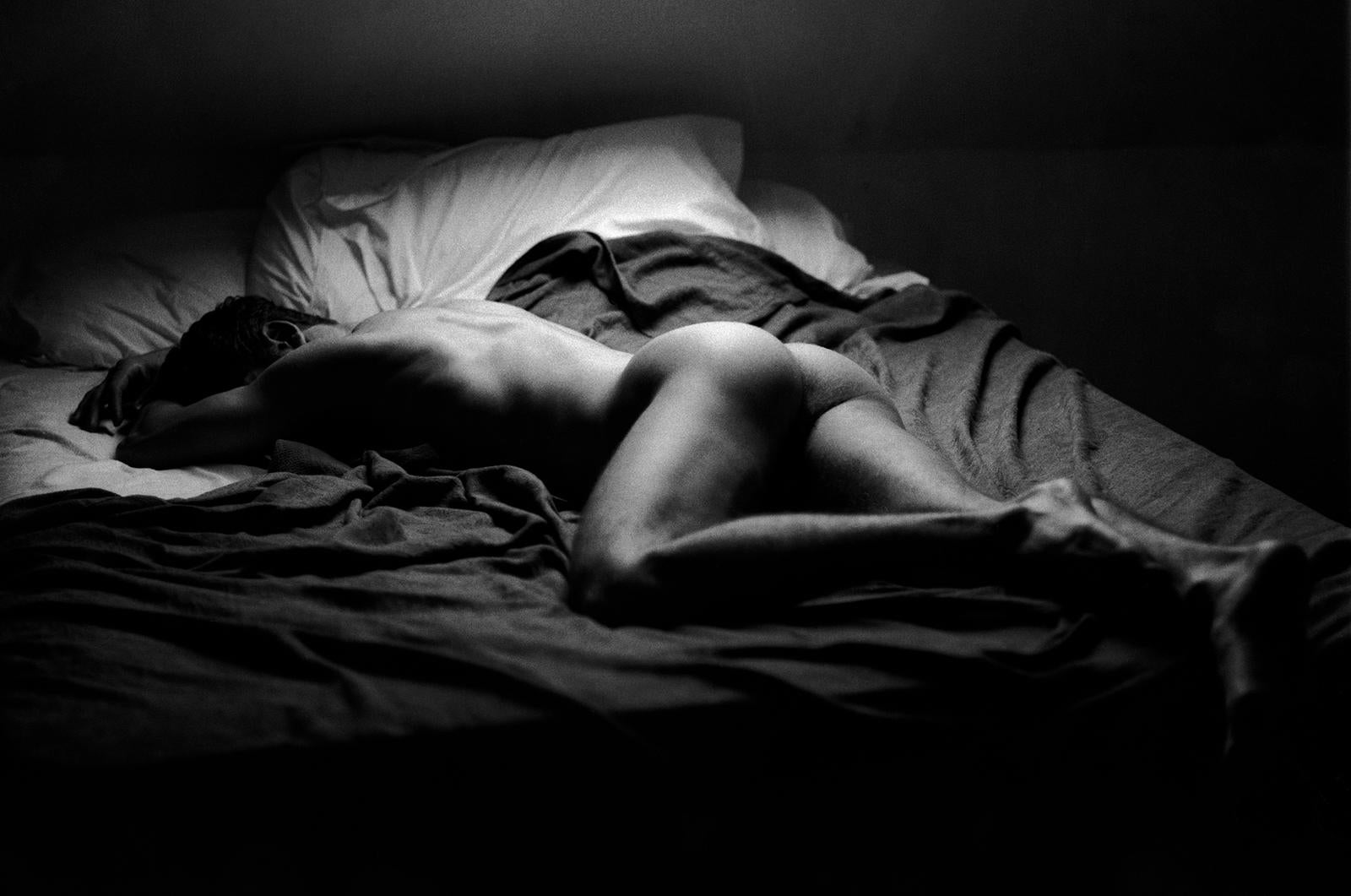 Signed limited edition nude print, Black white Contemporary, Man on bed - Craig
