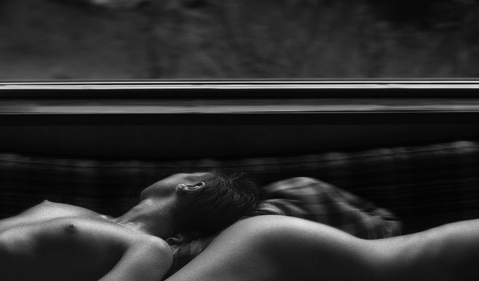 Franci&..- Signed limited edition nude print, Black white, Naked women in Camper - Contemporary Photograph by Ian Sanderson