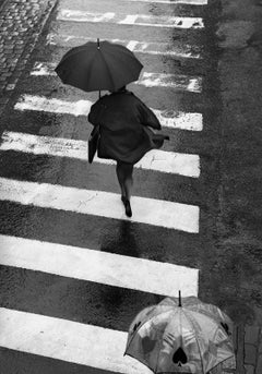 Vintage Umbrella- Signed limited edition still life print, Black white, Woman running
