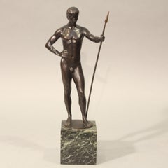 MOLITOR Mathieu. Athlète avec lance. Bronze. Signé. Base en marbre.