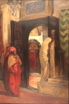 VAN BIESBROECK Jules Femmes algeriennes dans un intérieur. Huile sur panneau. Signé.