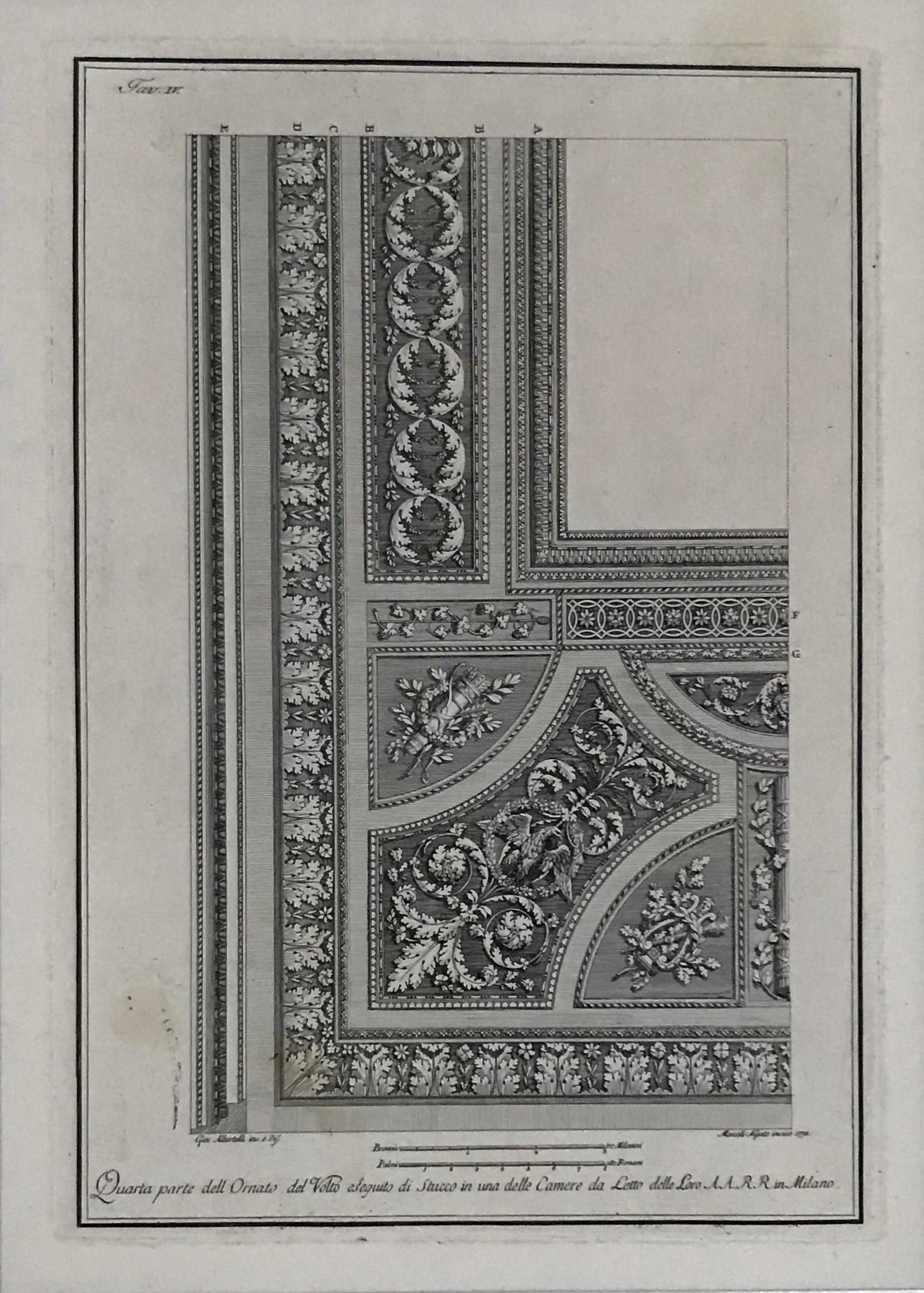 Design dei soffitti. Una serie di tre incisioni architettoniche.