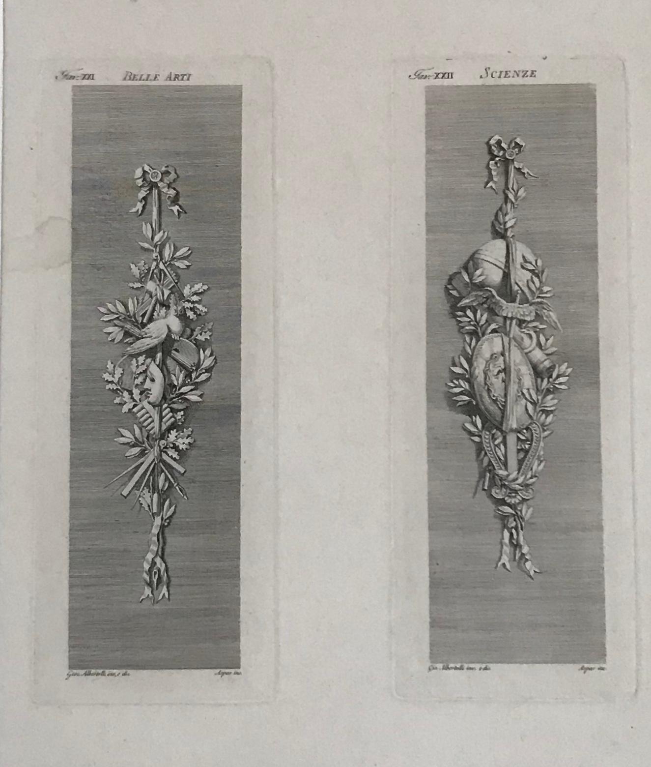 Albertolli Giacondo Interior Print - Allegory of the four seasons. Four engravings on two framed sheets.