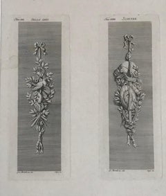 Allegory of the four seasons. Four engravings on two framed sheets.