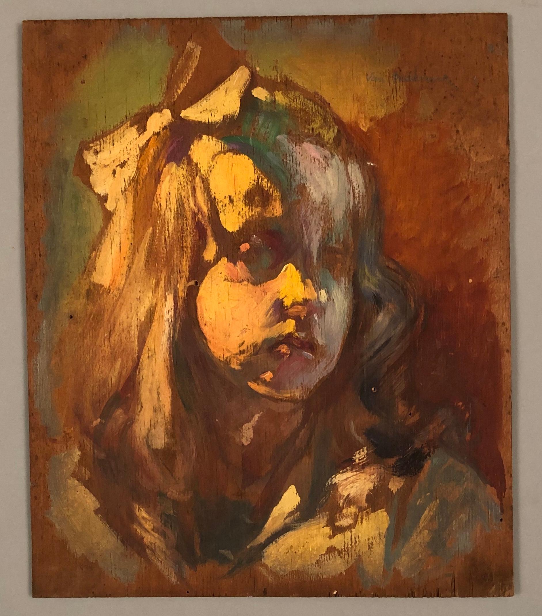 Jules Pierre van Biesbroeck Portrait Painting – Porträt der großen Tochter der Künstlerin. Öl auf Täfelung. Signiert und signiert. 