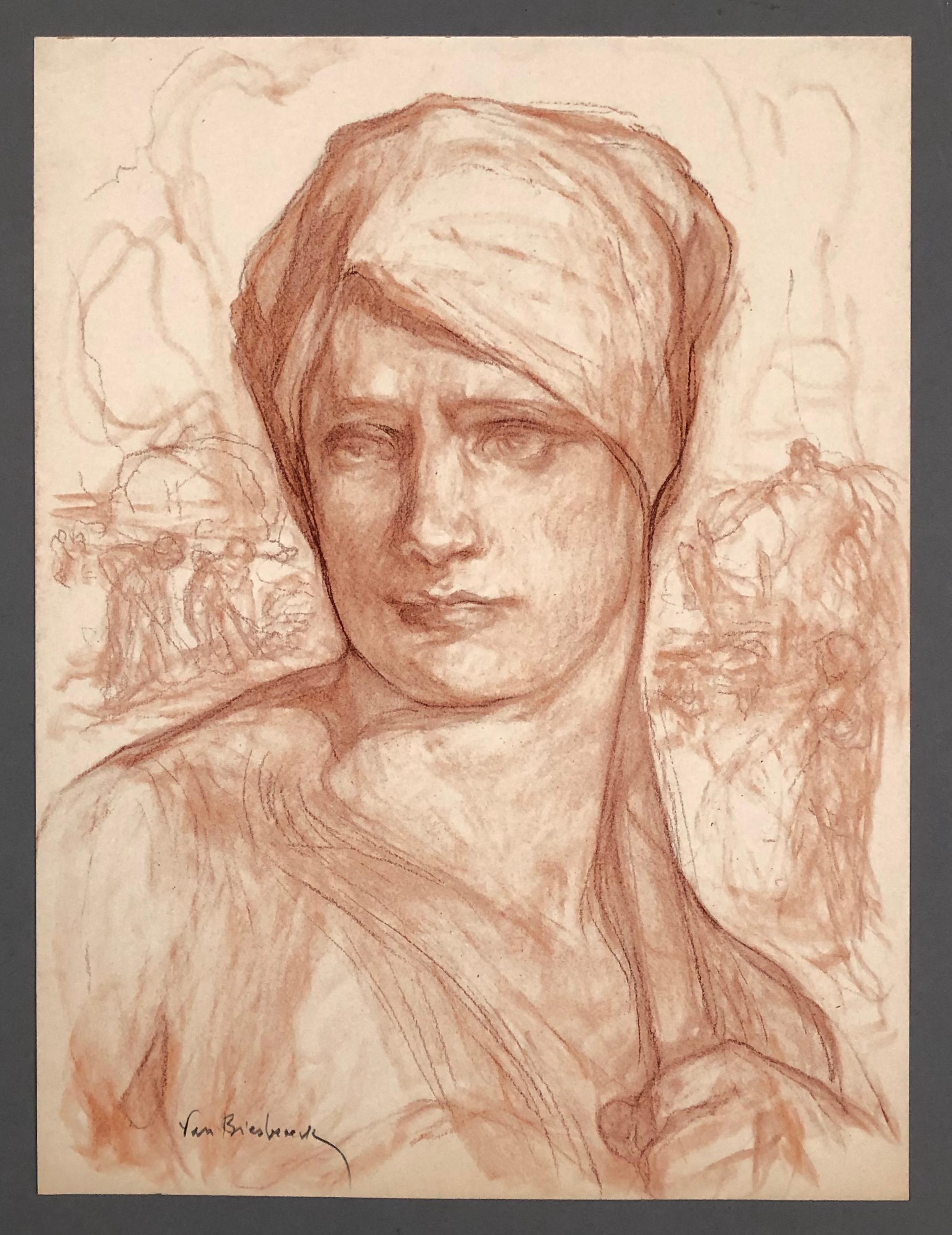 Jules Pierre van Biesbroeck Portrait – Studie einer bäuerlichen Frau.
