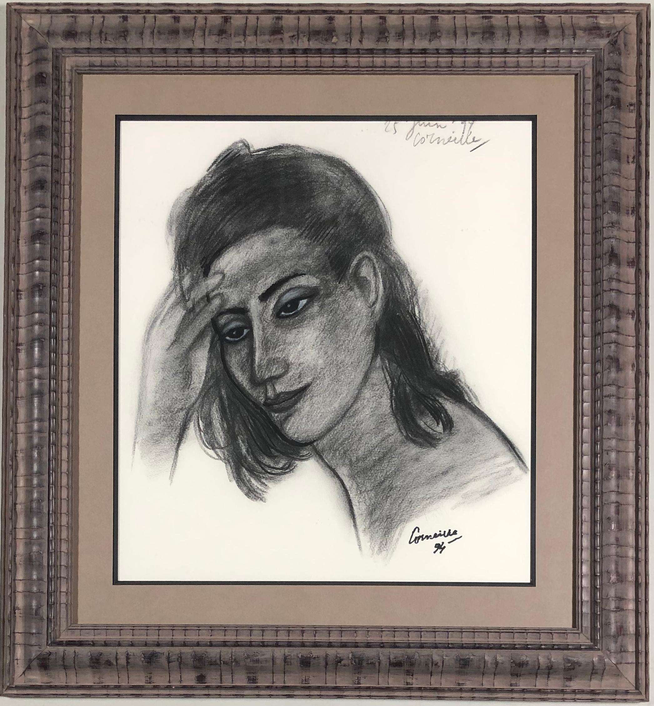 Guillaume Cornelis van Beverloo (Corneille) Nude - Portrait of a woman. Charcoal. Signed and dated '25th of June (19)99'