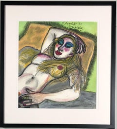 Naked woman. Coloured pencil. Signed and dated '8th of August '91'.