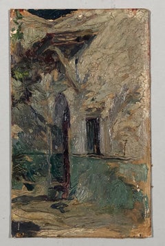 Vintage 'Cours de maison Blida'. Oil sketch on cardboard. Signed and titled on the back.