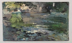 Vintage Lake view. Oil sketch on cardboard. 