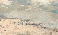 Vista di Ostenda. Schizzo a olio su cartone. Firmato e intitolato.