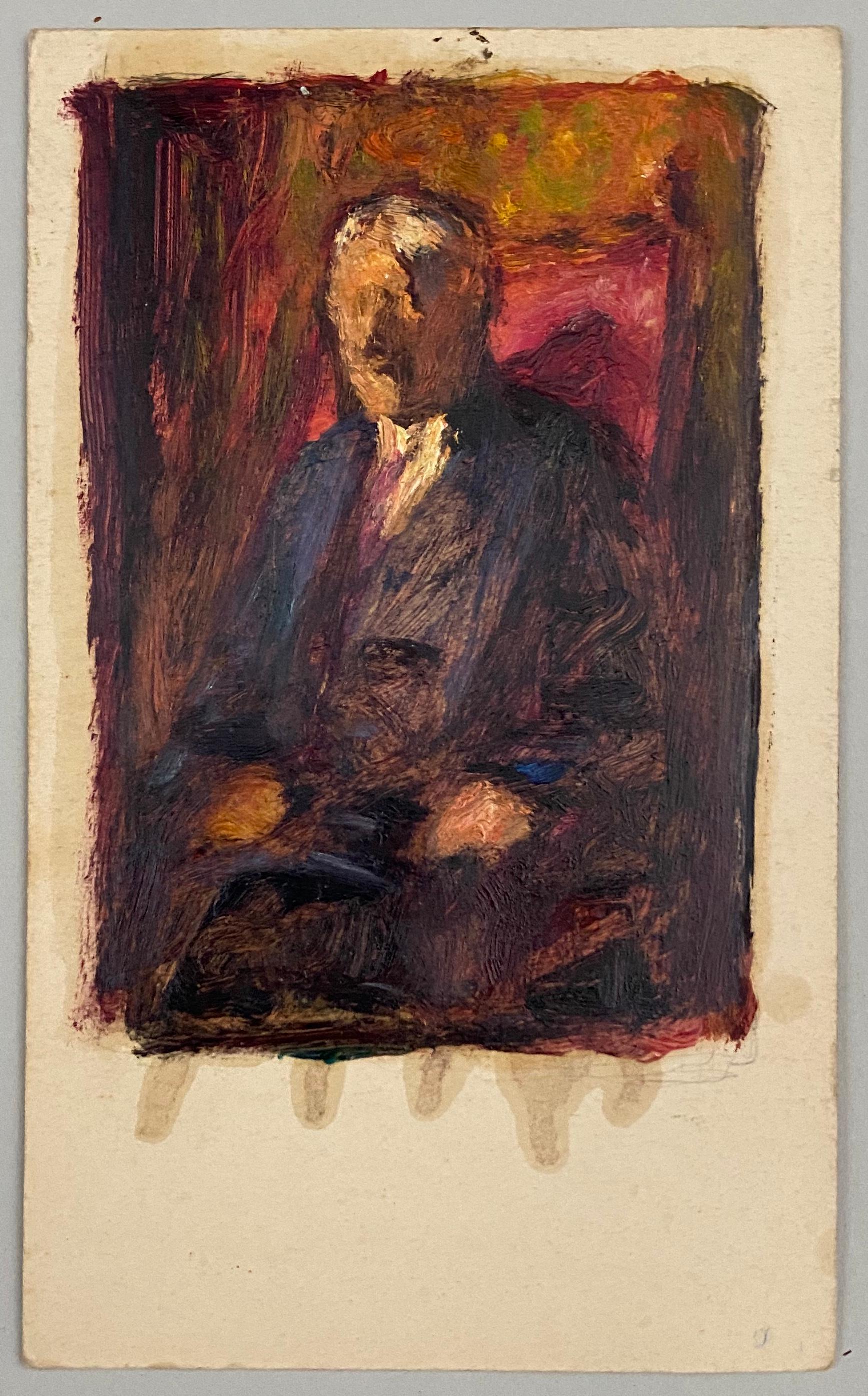 VAN BIESBROECK Jules. Portrait of a man. Oil sketch on cardboard.