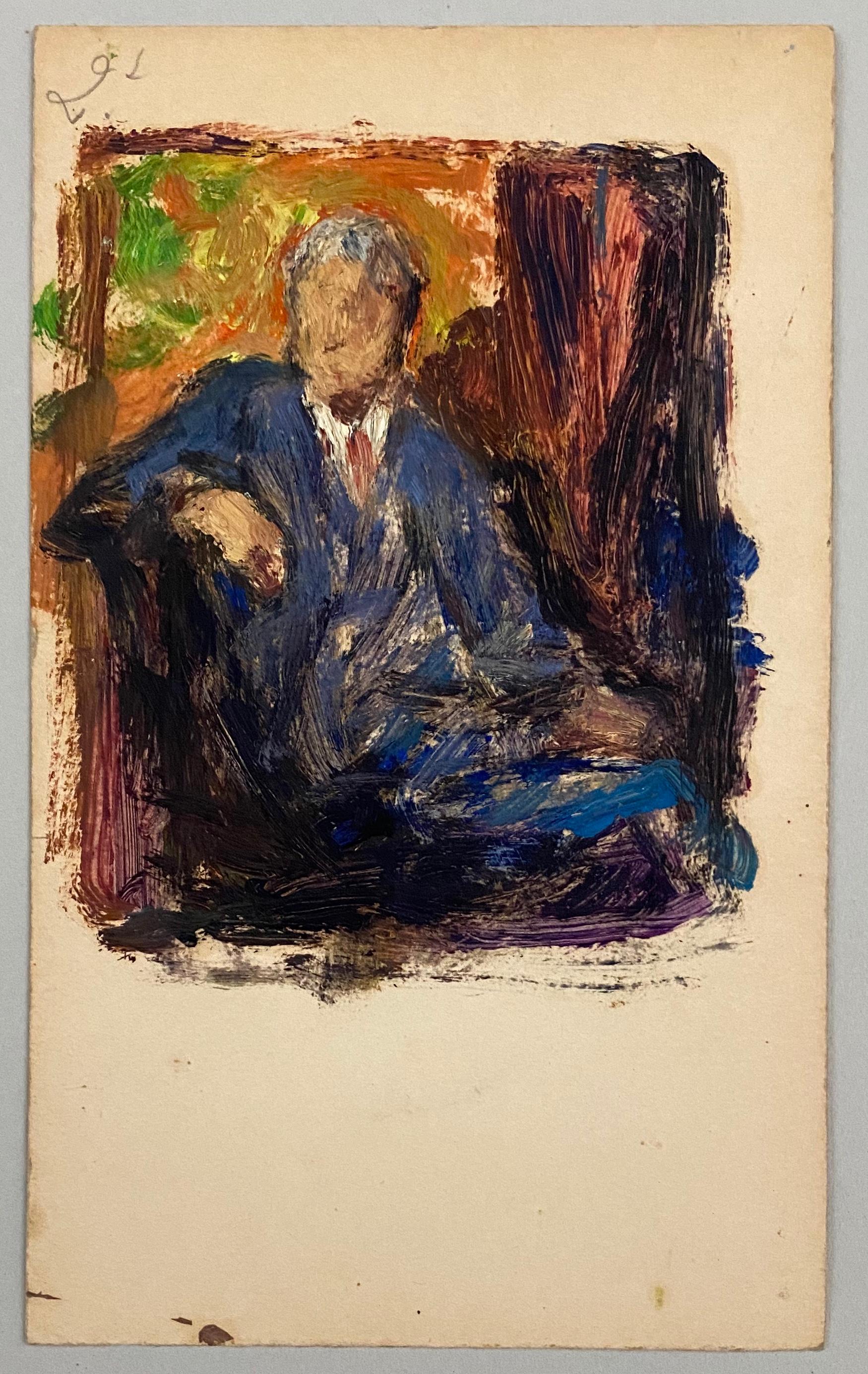 VAN BIESBROECK Jules. Portrait of a man . Oil sketch on cardboard. Unsigned. 