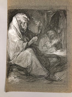 VAN BIESBROECK Jules. Arab women working. Pastel on grey paper.
