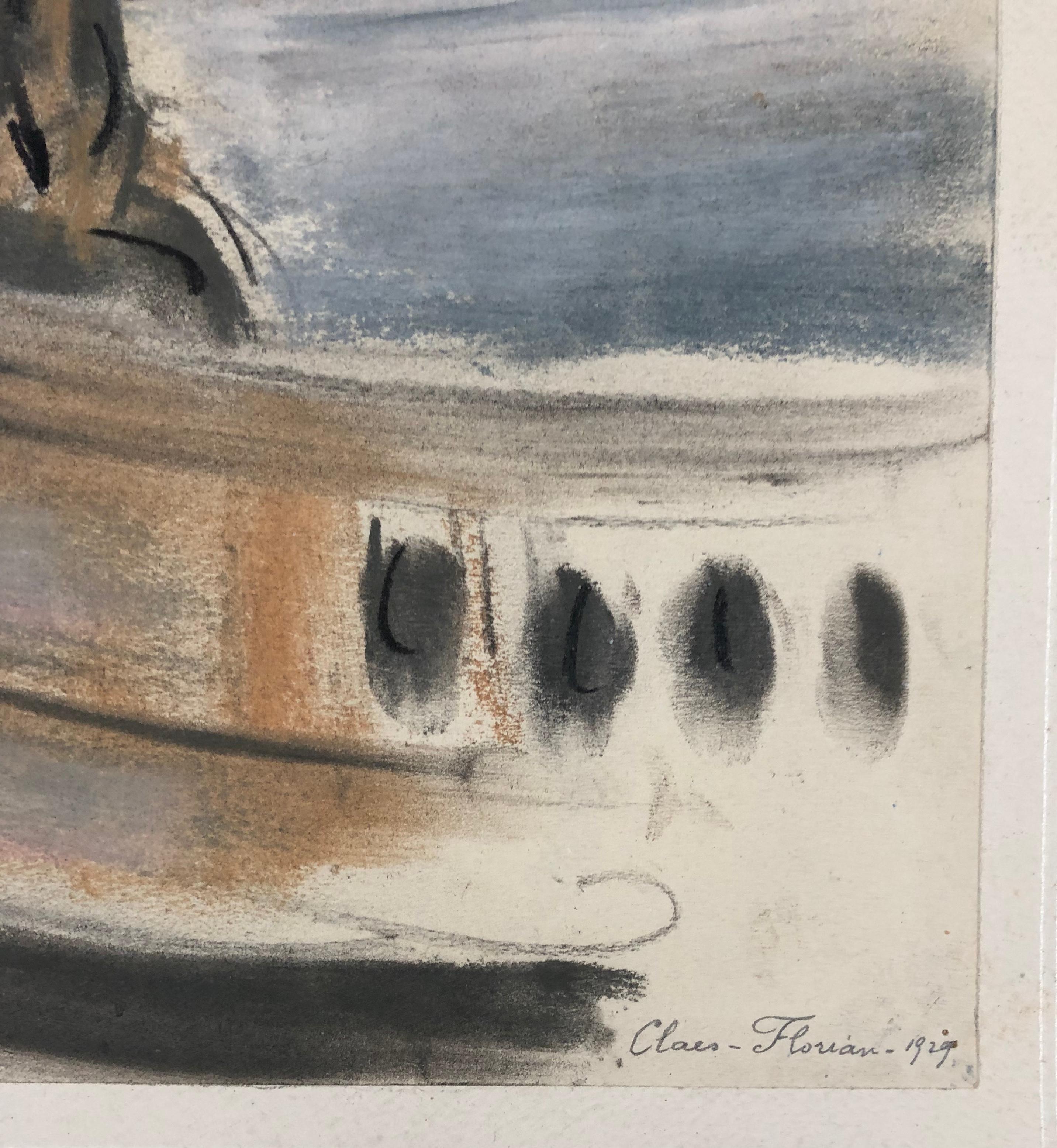 CLAES-THOBOIS Albert
Statue. Pastell. Signiert und datiert 1929.
Provenienz : Sammlung der Geliebten des Künstlers. 

Claes-Thobois wurde 1883 in Ixelles geboren und studierte an der Brüsseler Akademie bei Constant Montald und Herman Richir.  Seine