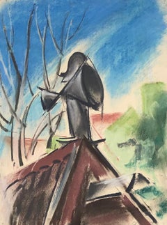 CLAES-THOBOIS Albert. Vue du toit. Pastel. Signé et daté de 1929.