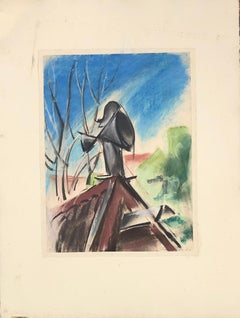 CLAES-THOBOIS Albert. Roof view. Pastel. Signed and dated 1929.