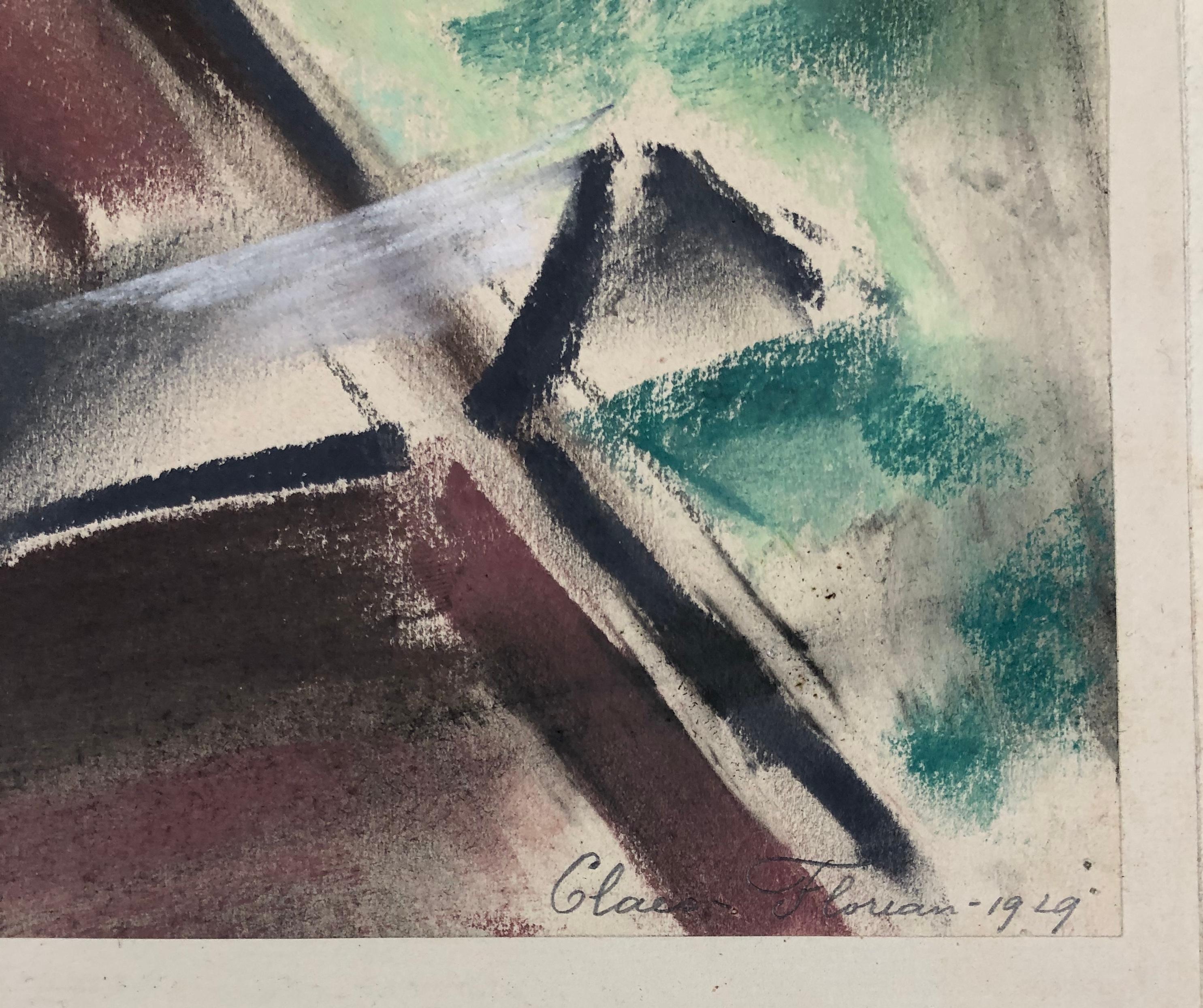 CLAES-THOBOIS Albert. Sicht auf den Dach. Pastellfarbener Pastell. Signiert und datiert 1929. (Kubismus), Art, von Albert Claes-Thobois
