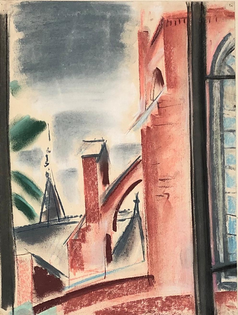 CLAES-THOBOIS Albert. Roof view. Pastel. Signed and dated 1929. - Art by Albert Claes-Thobois