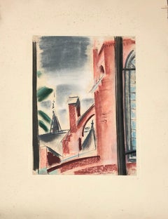 CLAES-THOBOIS Albert. Roof view. Pastel. Signed and dated 1929.
