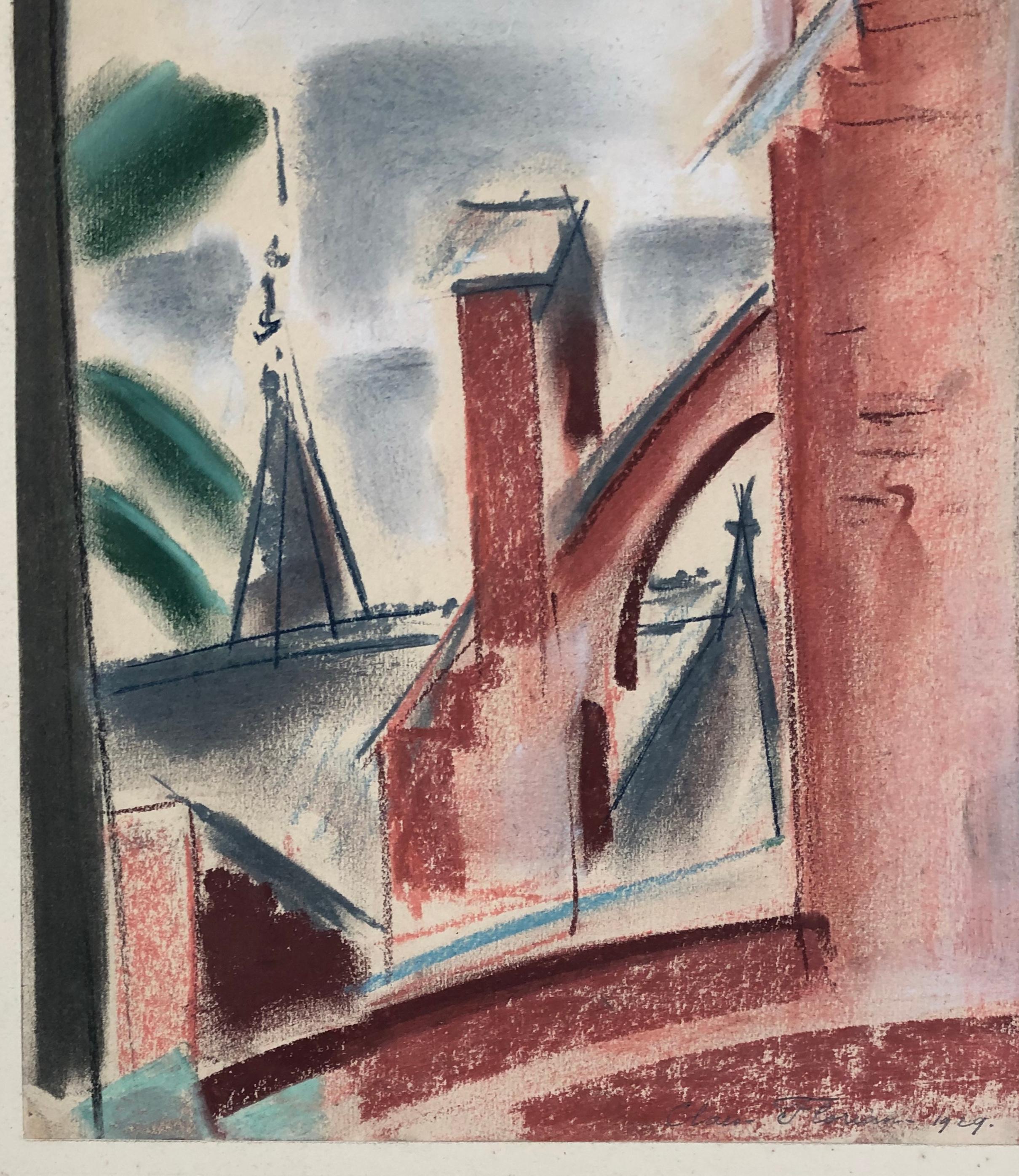 CLAES-THOBOIS Albert. Roof view. Pastel. Signed and dated 1929. 1