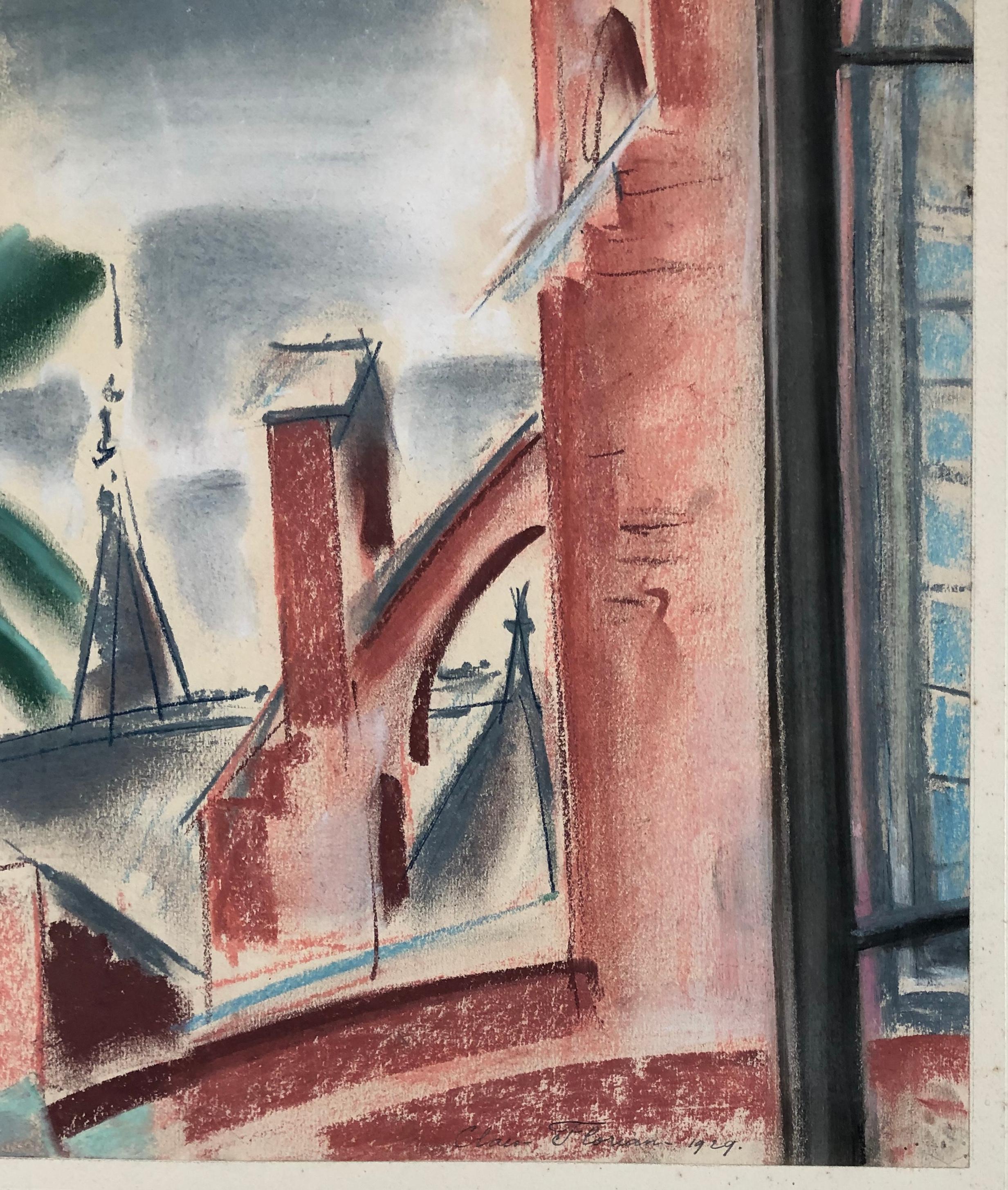 CLAES-THOBOIS Albert. Roof view. Pastel. Signed and dated 1929. 2