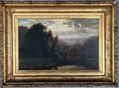 DERICKX Louis. Children fishing in a landscape. Oil on panel.