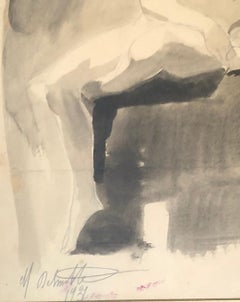 DELMOTTE Marcel. Seated nude. Washed ink drawing.