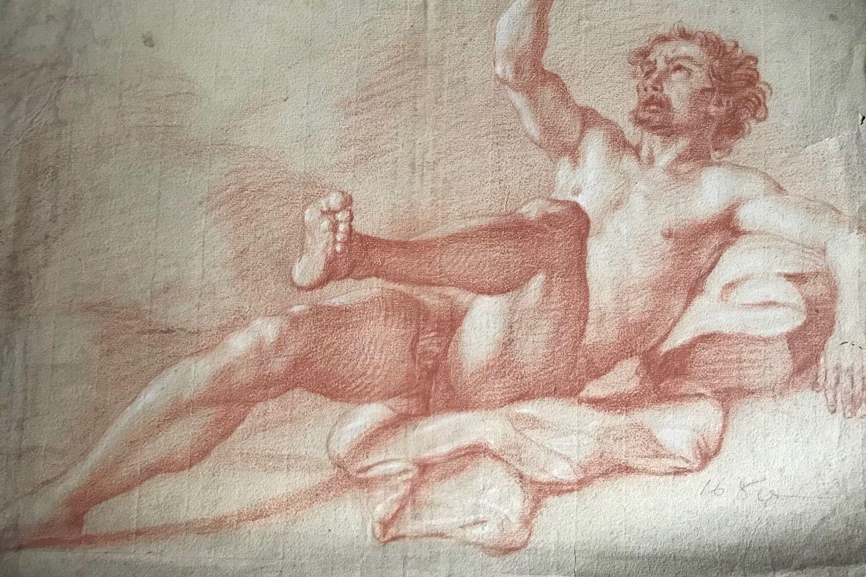 Unknown Nude - FRENCH SCHOOL 17th Century. Study of a naked man. Sanguine. Dated 1680