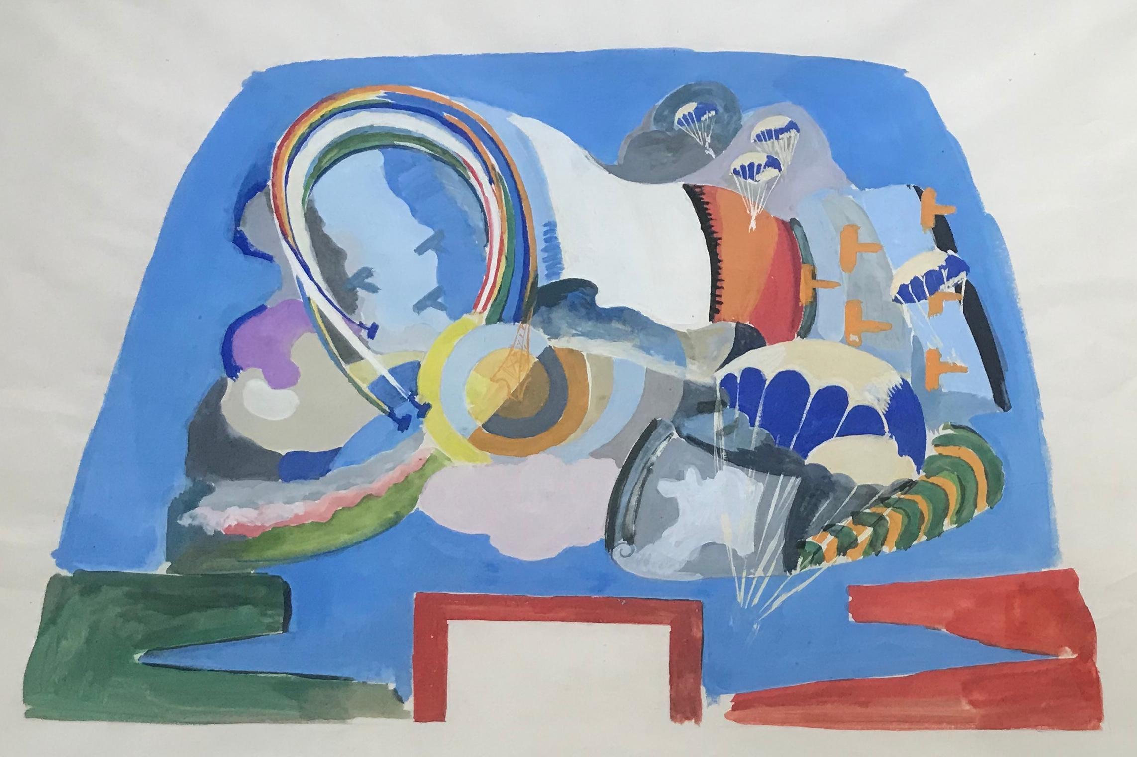 Study fot he tronconic hall of the Air Palace, 1937. Gouache on paper.
This is a study most this artist's most important artistic work.

Son of the painter Albert Aublet, Felix enrolled in the “Ecole des Beaux Arts de Paris“ in order to study