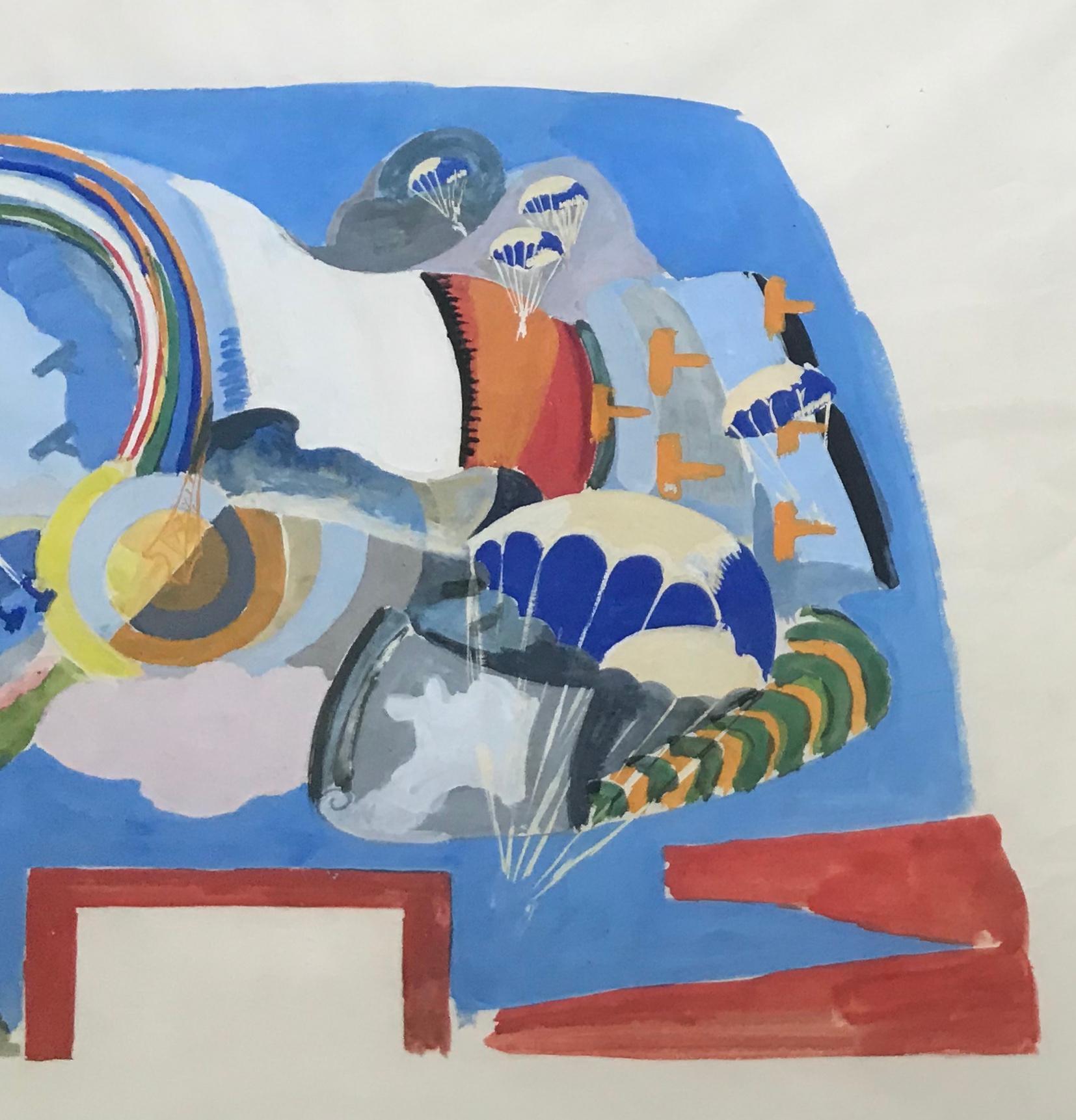 Study fot he tronconic hall of the Air Palace, 1937. Gouache on paper. For Sale 1