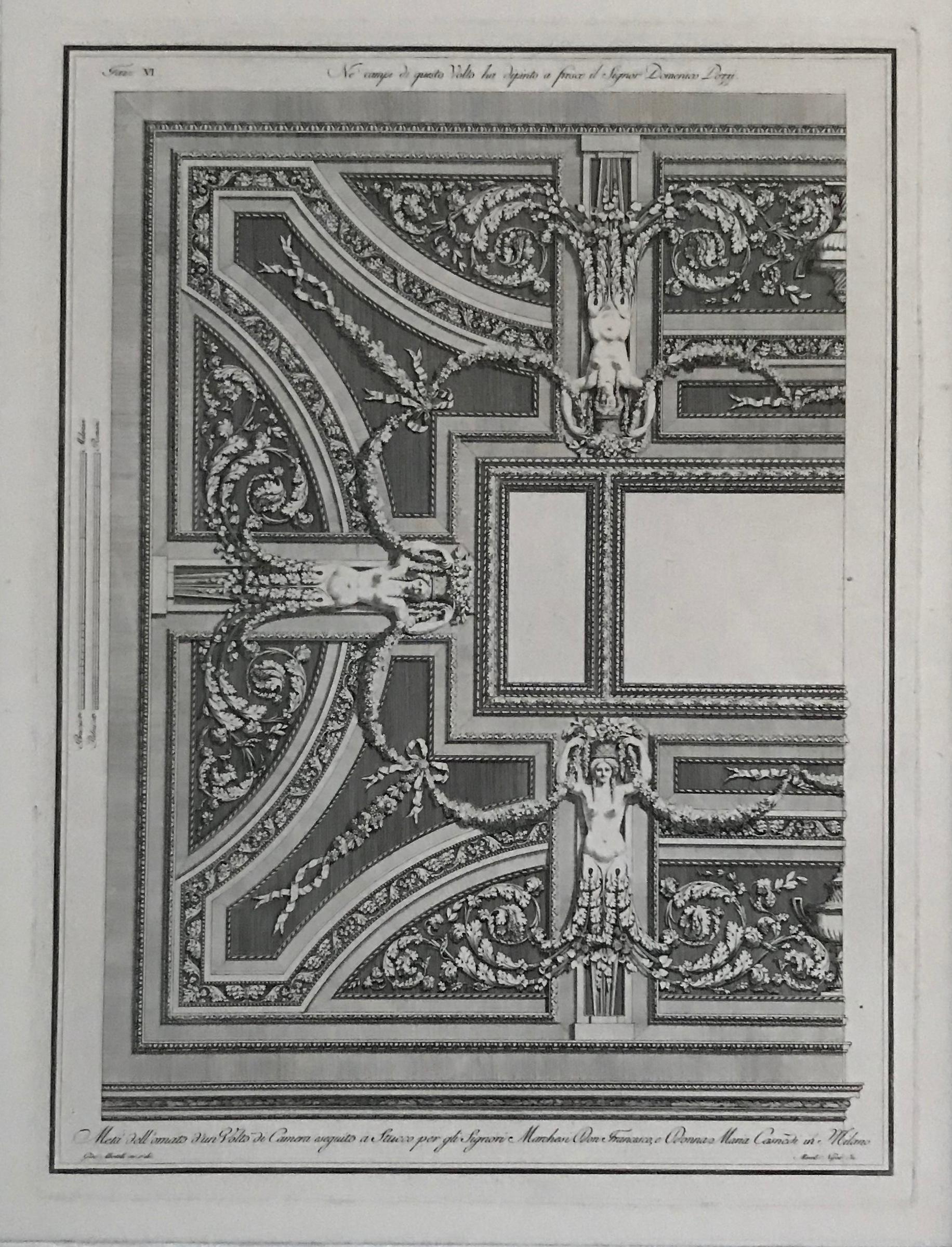 Decken-Designs. Ein Satz von drei architektonischen Stichen. (Grau), Interior Print, von Albertolli Giacondo