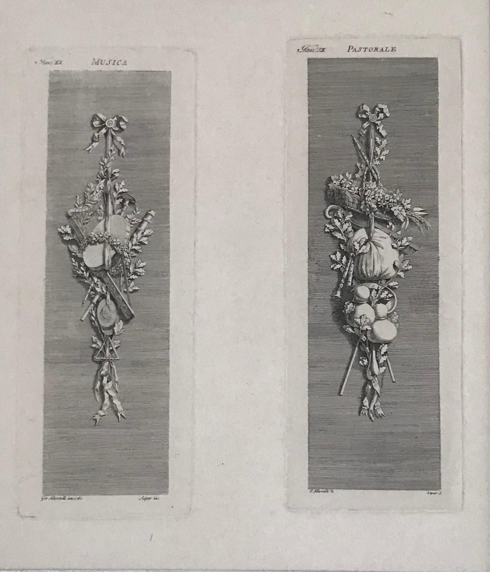 Die Allegorie der vier Jahreszeiten. Auf zwei gerahmten Blättern sind Stiche angebracht. (Grau), Interior Print, von Albertolli Giacondo