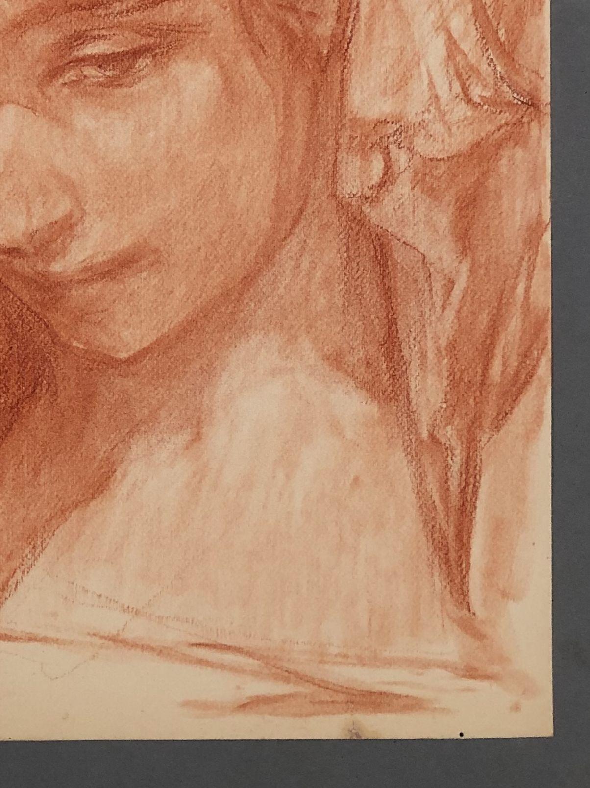 Study of an arab women. Red pastel. Signed. - Realist Art by Jules Pierre van Biesbroeck