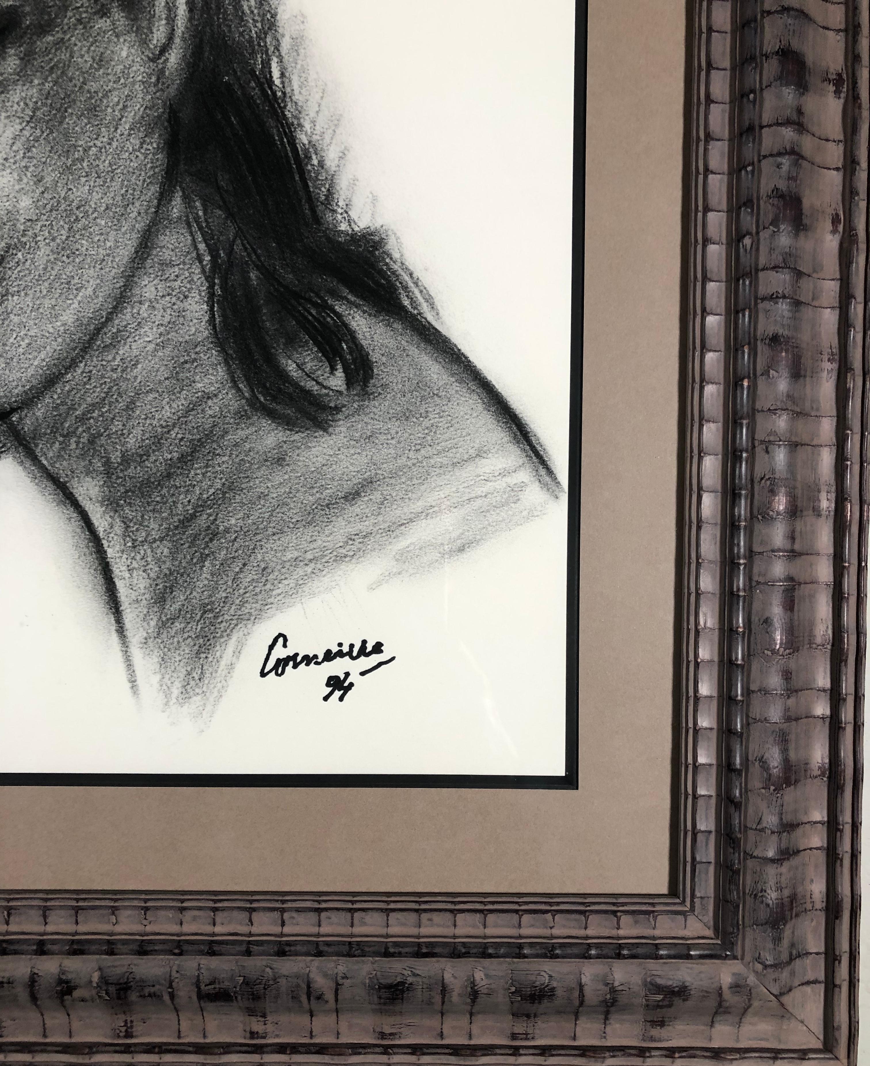 Portrait of a woman. Charcoal. Signed and dated '25th of June (19)99' - Other Art Style Art by Guillaume Cornelis van Beverloo (Corneille)