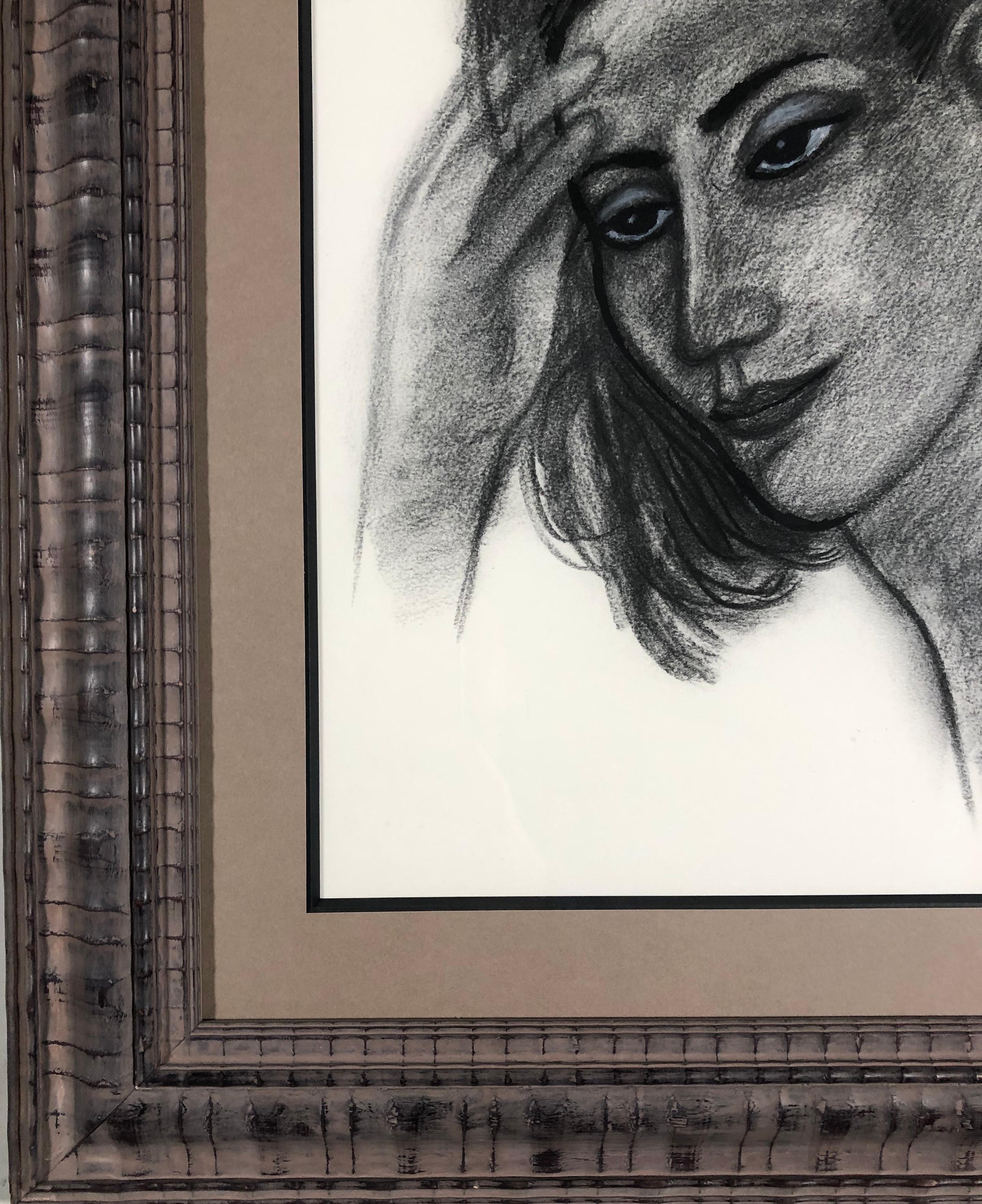 Portrait of a woman. Charcoal. Signed and dated '25th of June (19)99' - Gray Nude by Guillaume Cornelis van Beverloo (Corneille)